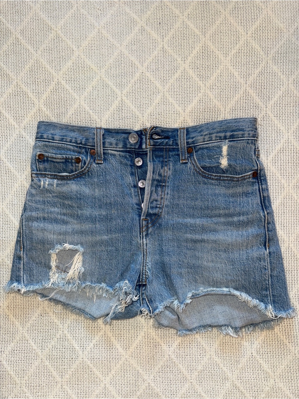 Levi's Wedgie Fit High-Rise Distressed Cutoff Denim Shorts